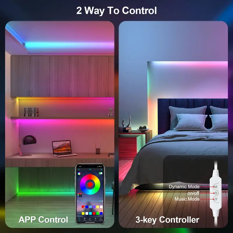 LED Light With ICRGB, TV Background Light, With APP And 3-key Controller, DIY Multi-mode Dimming, Music Synchronization, Suitable For Creating Atmosphere On PC, TV, Bedroom, Dining Room, Living Room, Gaming Room, Bar, Party, Etc.Including 99.97cm-10.0mete Smart Lighting Gamers Point 5.000