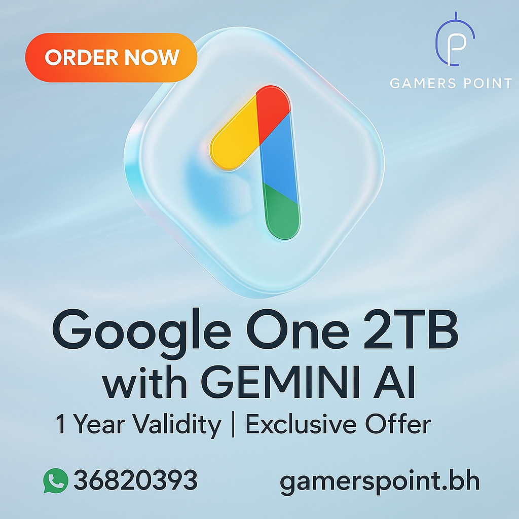 Google One 2TB + Gemini AI 1-Year digital code — instant email delivery in Bahrain by Gamers Point. Google Software Gamers Point