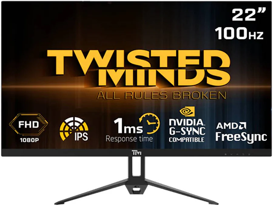 Twisted Minds 22" FHD Gaming Monitor, IPS Panel Technology, 1920 x 1080 Full HD Resolution, 100Hz Refresh Rate, 1ms, Speaker, HDMI 1.4 / VGA / Audio Twisted Minds Monitor Gamers Point