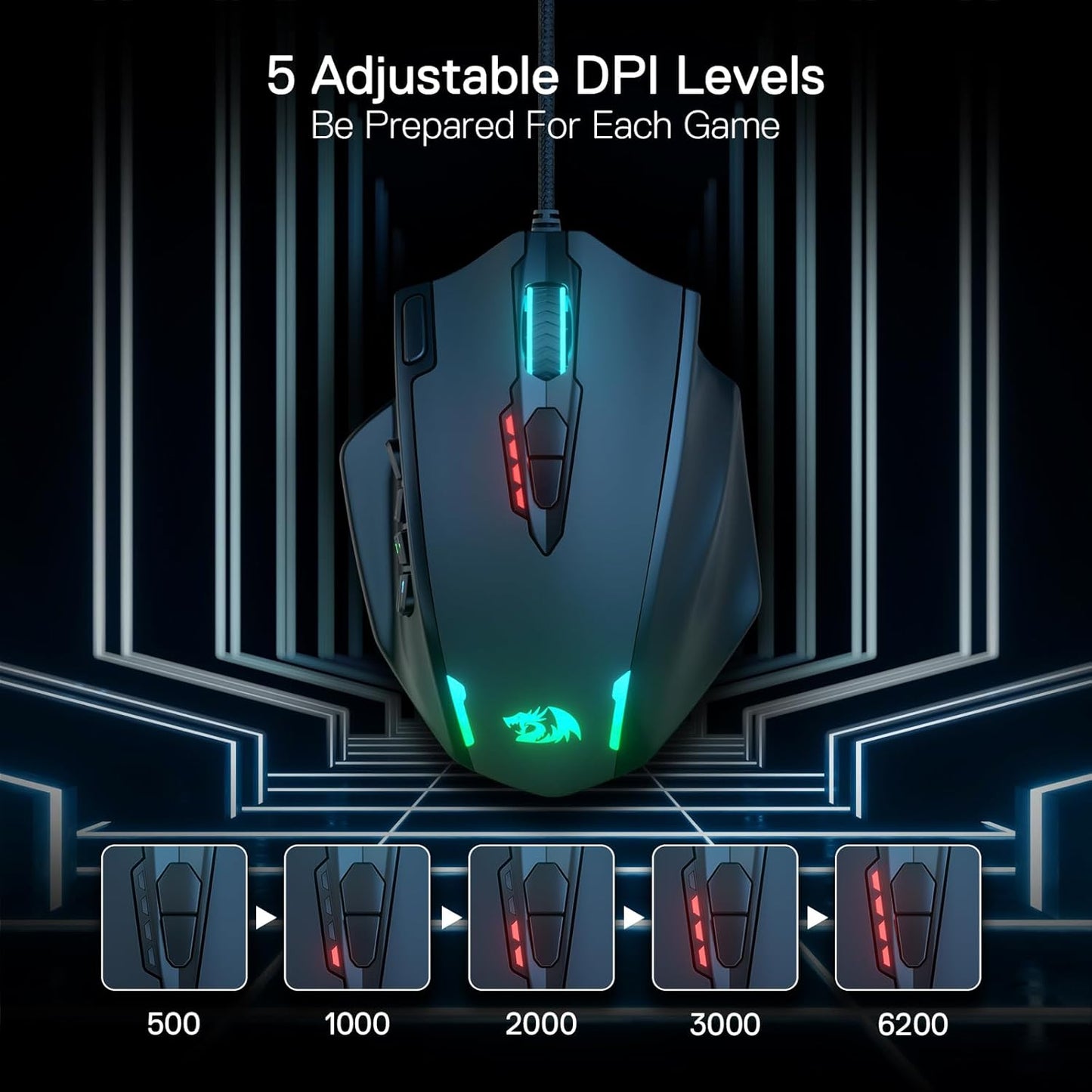 Redragon M908 Impact RGB LED MMO Gaming Mouse with 12 Side Buttons, Optical Wired Ergonomic Gamer Mouse with Max 12,400DPI, High Precision, 18 Programmable Macro Shortcuts, Comfort Grip Gaming Mice Gamers Point 15.000