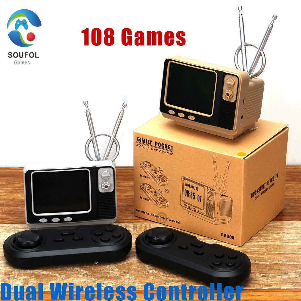 Portable Mini Retro Bookshelf TV Game Console GV300 3.0 Inch Screen Dual 2.4G Wireless Controller Bulit-In 108 Game Child Gift This product belongs to Home Gamers Point 6.000