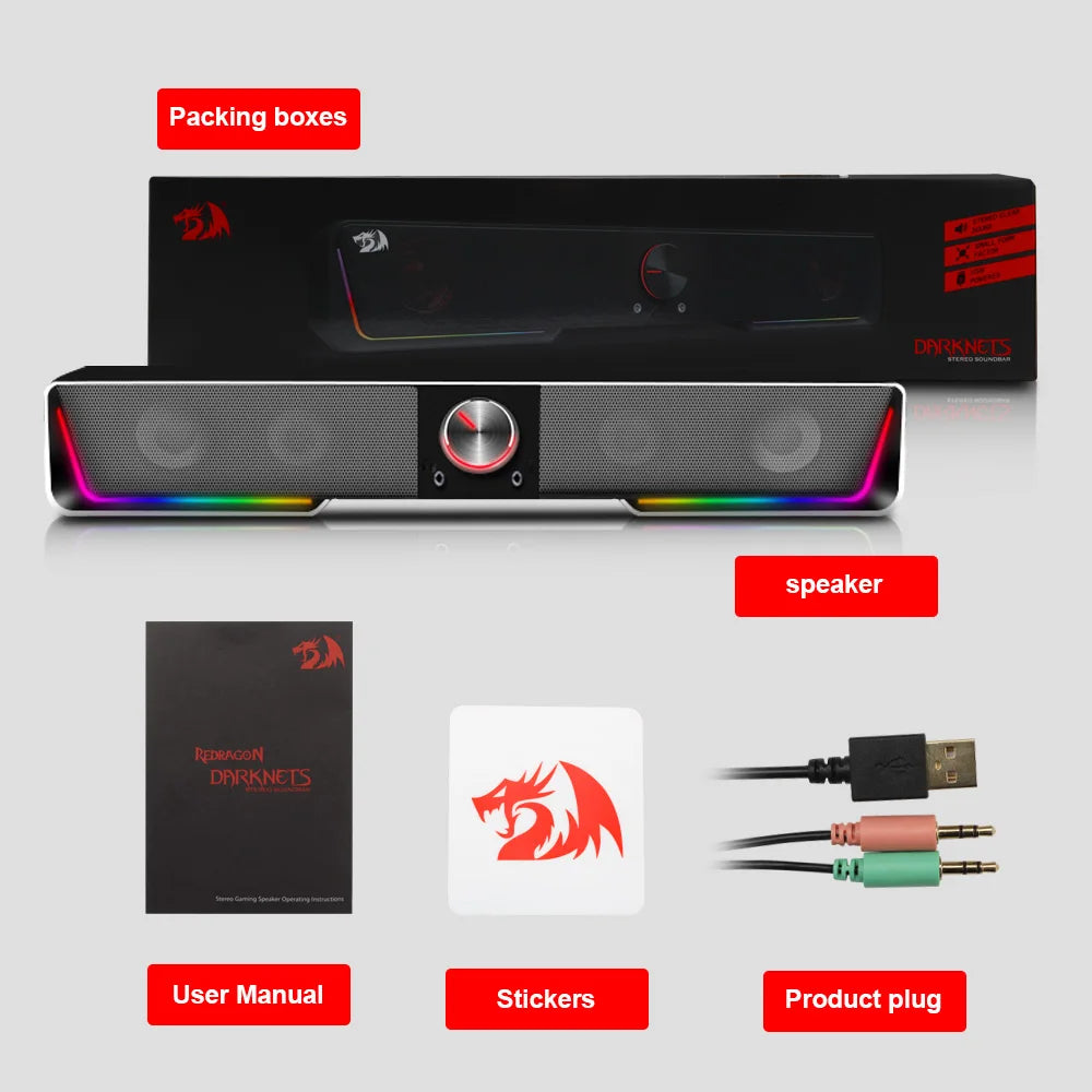 REDRAGON GS570 Darknets Support Bluetooth Wireless aux 3.5 surround RGB speakers column sound bar for computer PC loudspeakers - bahrain Redragon speakers Gamers Point