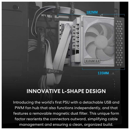 LIAN LI Edge Series 850W ATX 3.1 80+ Gold Fully Modular Power Supply - White