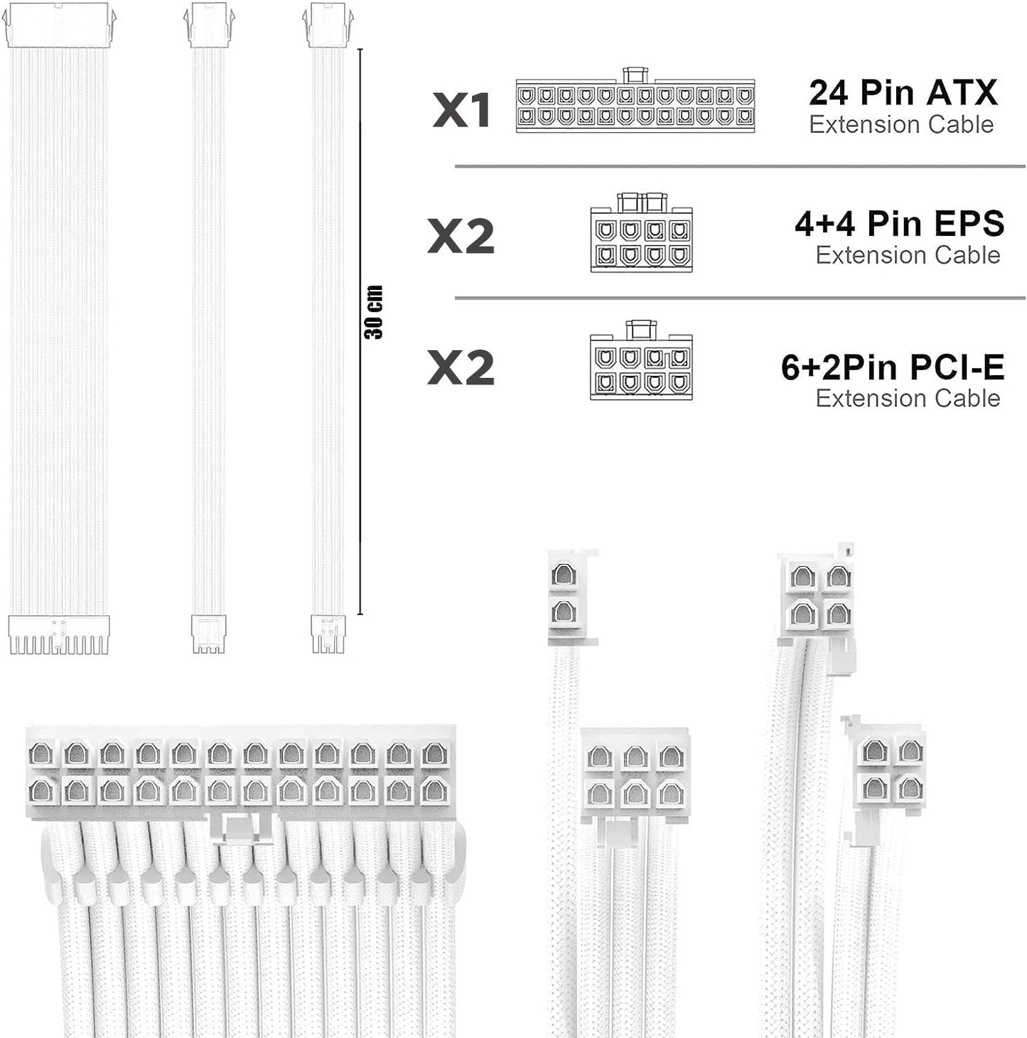 ACE Sleeved Extension Cables Nylon Braided 16AWG 30cm Set