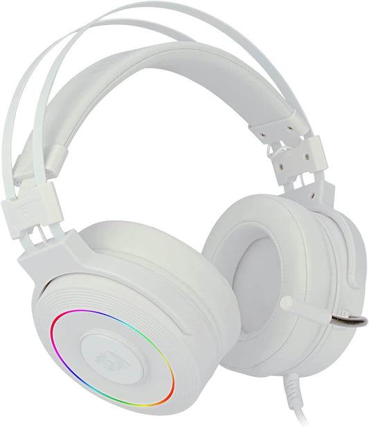 Redragon H320W Lamia 2 Lunar White Gaming Headset with 7.1 Surround Sound, Volume Control, Noise Cancelling, RGB Light, Stand, Over Ear Wired Headphone, with Mic for PC, PS4 Redragon Gaming Headphones Gamers Point 28.000