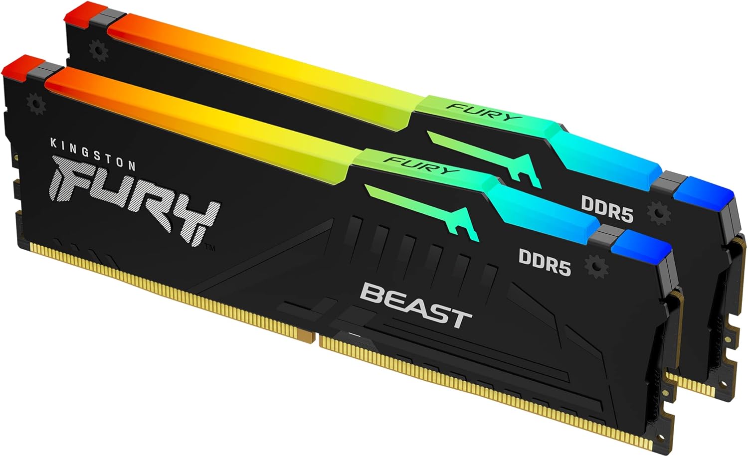 Kingston FURY Beast RGB 16GB (2x8GB) 5600MT/s DDR5 CL40 Desktop Gaming RAM Kit | رام كينغستون فيوري بيست RGB 16GB (2x8GB) DDR5 5600MT/s CL40 للكمبيوتر المكتبي للألعاب