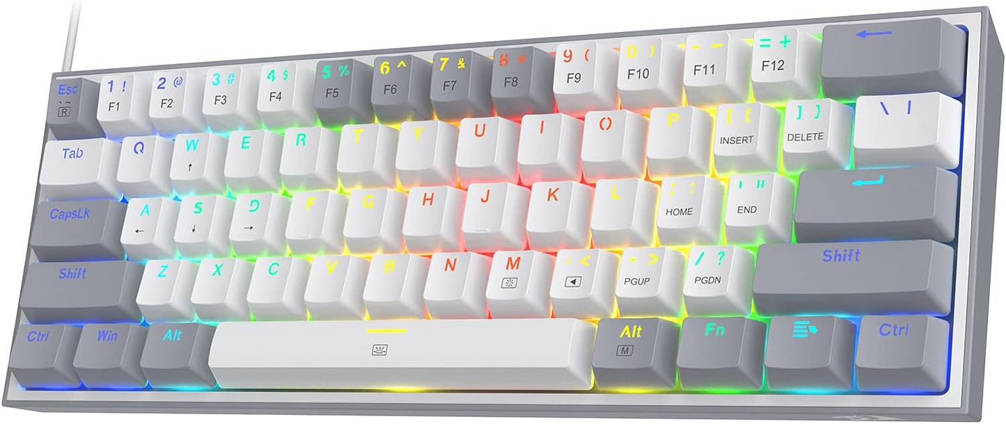 Redragon K617 Fizz 60% Wired RGB Gaming Keyboard, 61 Keys Hot-Swap Compact Mechanical Keyboard w/White and Grey Color Keycaps, Linear Red Switch, Pro Driver/Software Supported Redragon Gaming Keyboards  Gamers Point