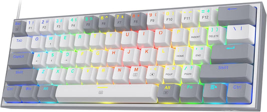 Redragon K617 Fizz 60% Wired RGB Gaming Keyboard, 61 Keys Hot-Swap Compact Mechanical Keyboard w/White and Grey Color Keycaps, Linear Red Switch, Pro Driver/Software Supported Redragon Gaming Keyboards  Gamers Point