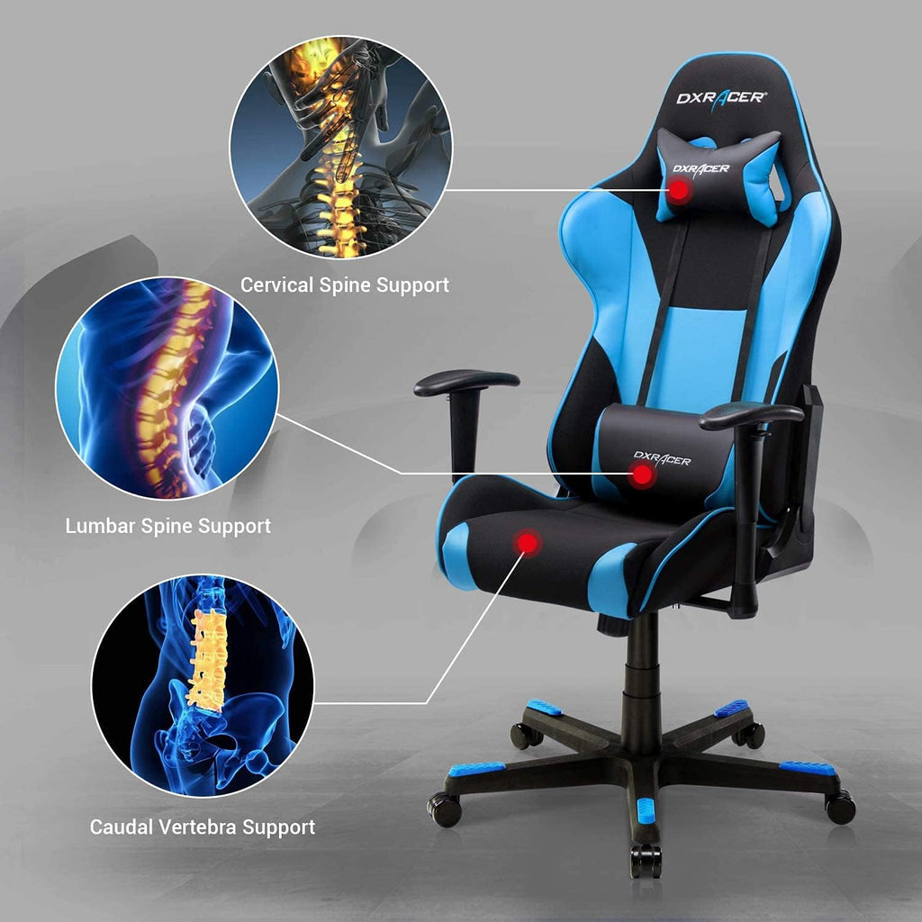 DXRacer Formula Series PC Gaming Chairs Seat Height Adjustable Recliner with Ergonomic Head Pillow and Lumbar Support Black & BlueGC-F101-NB-D3 Dxracer Chair  Gamers Point