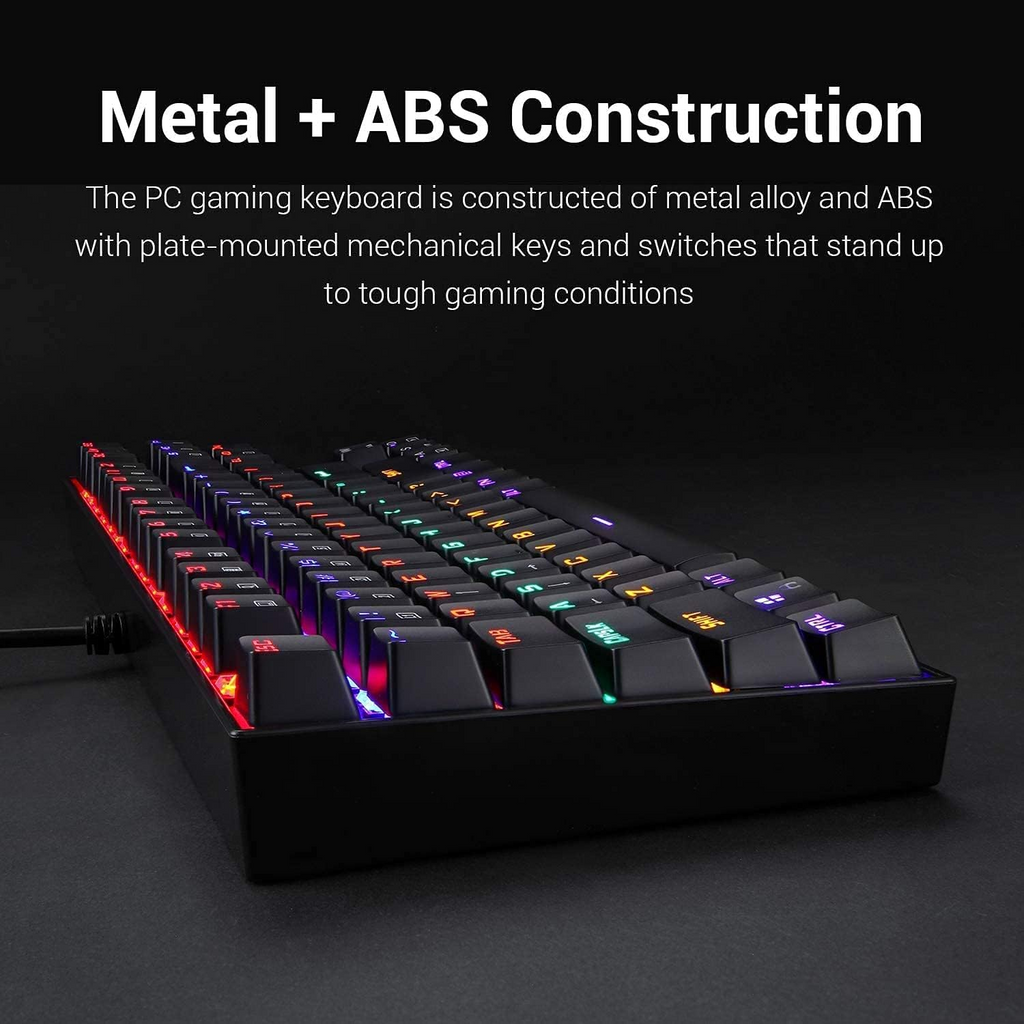 Redragon K552 Kumara 87-Keys Mechanical Gaming Keyboard, Red Key Switches, Anti-Ghosting Keys, Free N-Key Rollover, ABS Material, Wired Connectivity, English Keyboard Layout, Black | K552RGB-1-RED Redragon Keyboards  Gamers Point