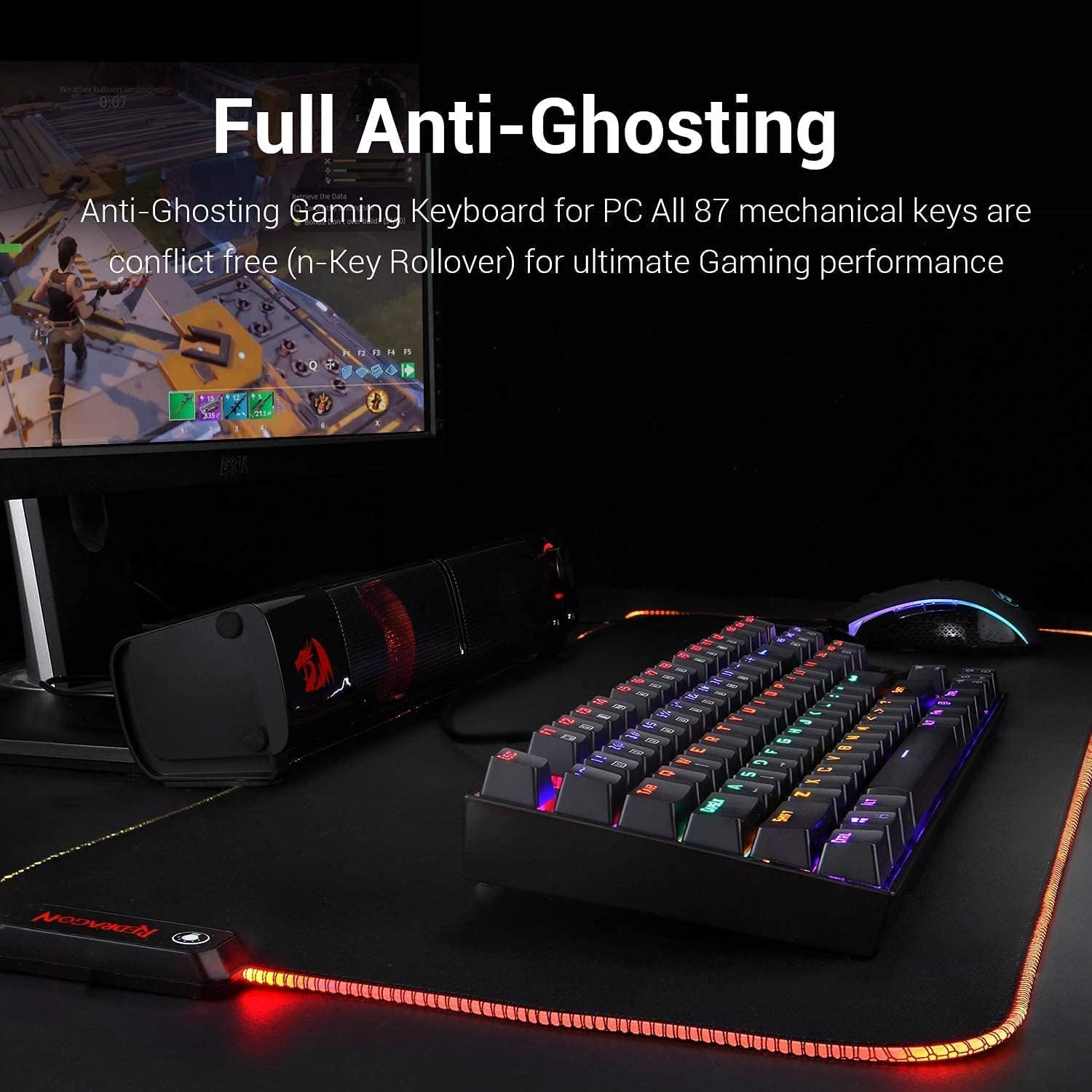 Redragon K552 Kumara 87-Keys Mechanical Gaming Keyboard, Red Key Switches, Anti-Ghosting Keys, Free N-Key Rollover, ABS Material, Wired Connectivity, English Keyboard Layout, Black | K552RGB-1-RED Redragon Keyboards  Gamers Point