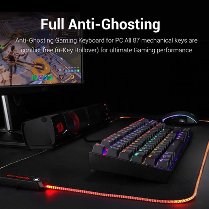 Redragon K552 Kumara 87-Keys Mechanical Gaming Keyboard, Red Key Switches, Anti-Ghosting Keys, Free N-Key Rollover, ABS Material, Wired Connectivity, English Keyboard Layout, Black | K552RGB-1-RED Redragon Keyboards  Gamers Point