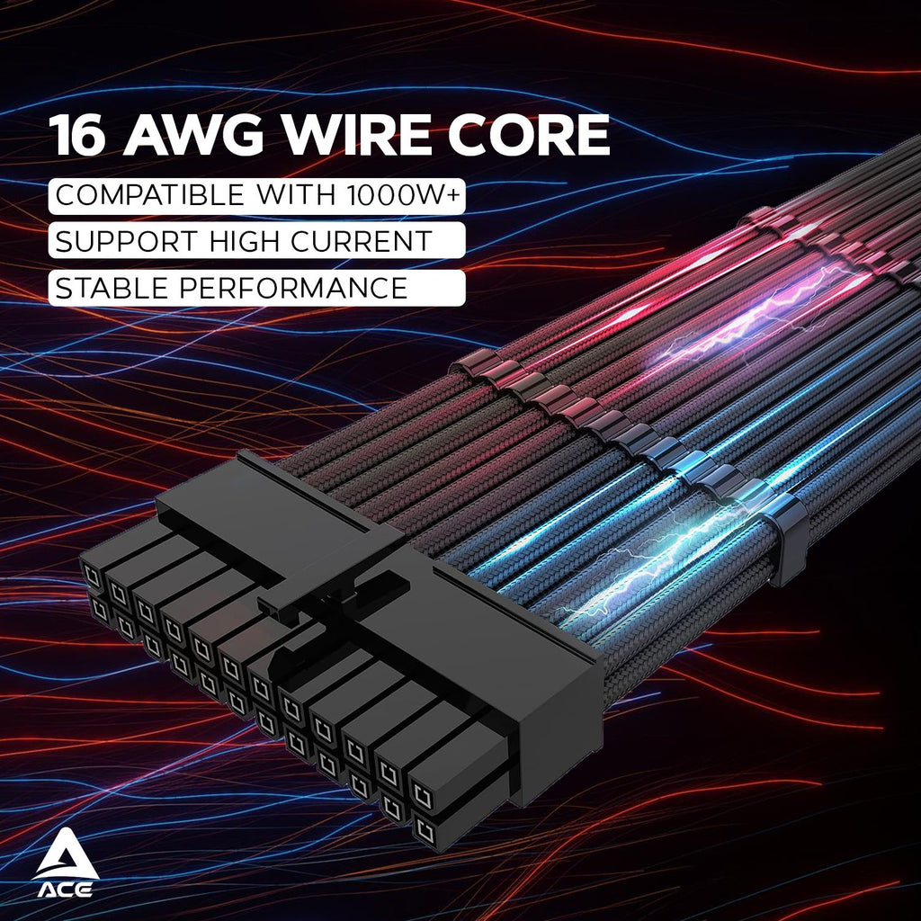 ACE Sleeved PSU Extension Cable Kit 24-pin 12VHPWR 30cm