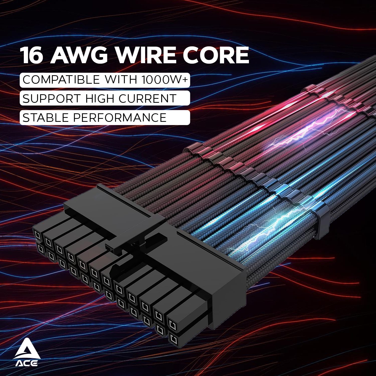 ACE Sleeved Extension Cables Nylon Braided 16AWG 30cm Set