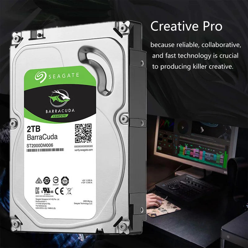 Seagate 2TB Hard Drive Disk HDD Desktop Internal HD 2000GB 2 TB Harddisk 7200RPM 64M 3.5" 6Gb/s Cache SATA III for PC Computer