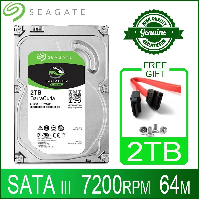 Seagate 2TB Hard Drive Disk HDD Desktop Internal HD 2000GB 2 TB Harddisk 7200RPM 64M 3.5" 6Gb/s Cache SATA III for PC Computer