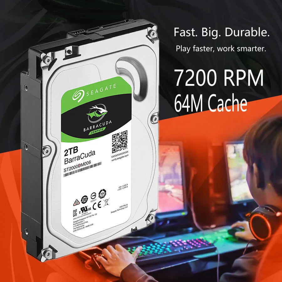 Seagate 2TB Hard Drive Disk HDD Desktop Internal HD 2000GB 2 TB Harddisk 7200RPM 64M 3.5" 6Gb/s Cache SATA III for PC Computer