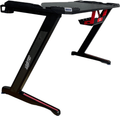 Black gaming desk with red accents on a white background

