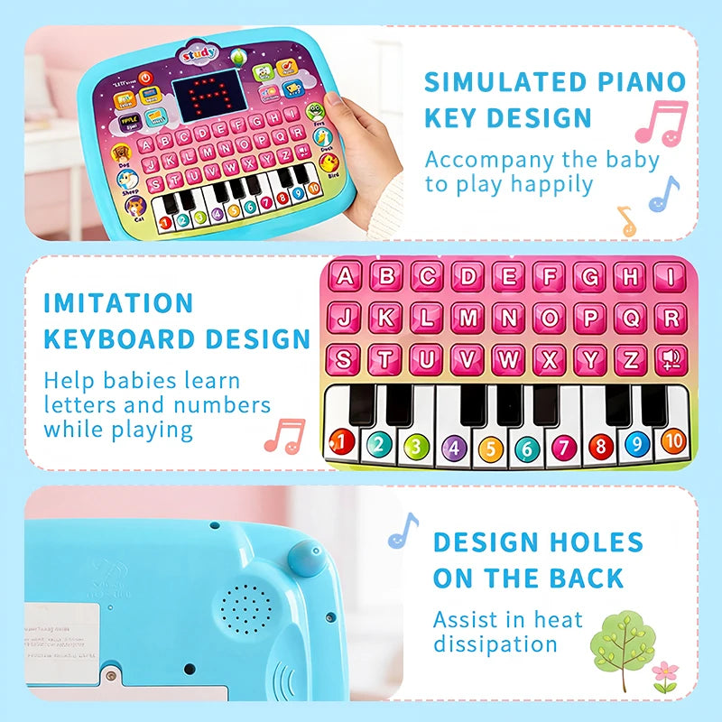 Interactive Educational Tablet PC Toy for Kids, LED Kids Tablet with Number & Alphabet Learning