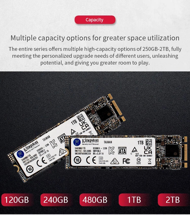 Kingston A400-NGFF SSD M.2 2280 Internal Solid State Drives 2TB 1TB 480G 240G 120G M.2 SSDs SATA Hard Disk for Laptop Desktop PC