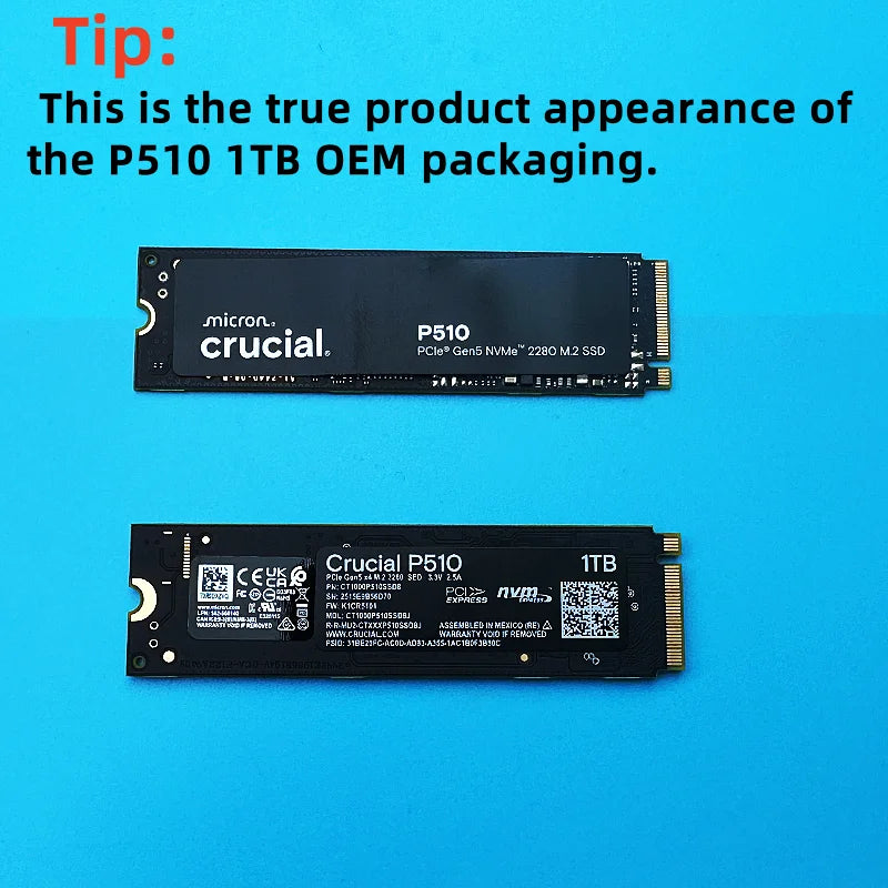 Crucial P510 1TB Gen5 NVMe SSD, Up to 11,000 MB/s PCIe 5.0 M.2 2280 Internal Solid State Drive, for Laptop/ Desktop,OEM package