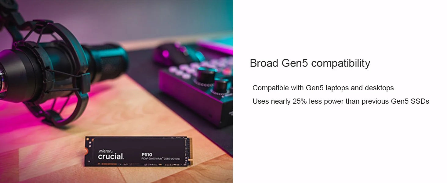 Crucial P510 1TB 2TBGen5 NVMe SSD,PCIe 5.0 M.2 2280 SSD, Internal Solid State Drive, Compatible with Laptop, Desktop(OEM Pack)