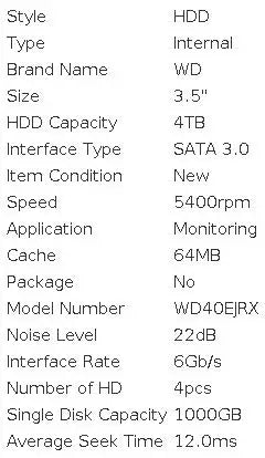 WD Purple 4TB Surveillance Internal Hard Drive Disk 3.5" 64M Cache SATA III 6Gb/s 500GB 1TB 2TB 3TB HDD HD Harddisk for CCTV DVR