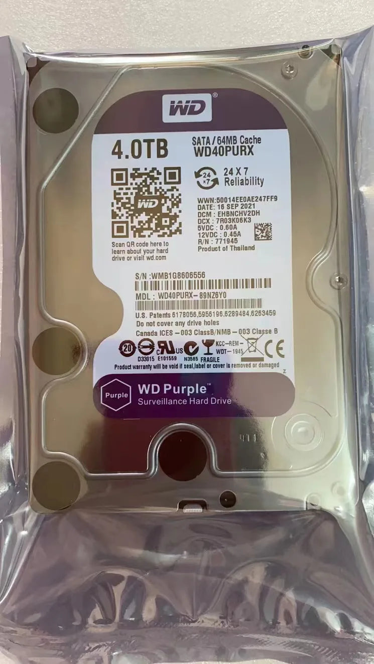 WD Purple 4TB Surveillance Internal Hard Drive Disk 3.5" 64M Cache SATA III 6Gb/s 500GB 1TB 2TB 3TB HDD HD Harddisk for CCTV DVR