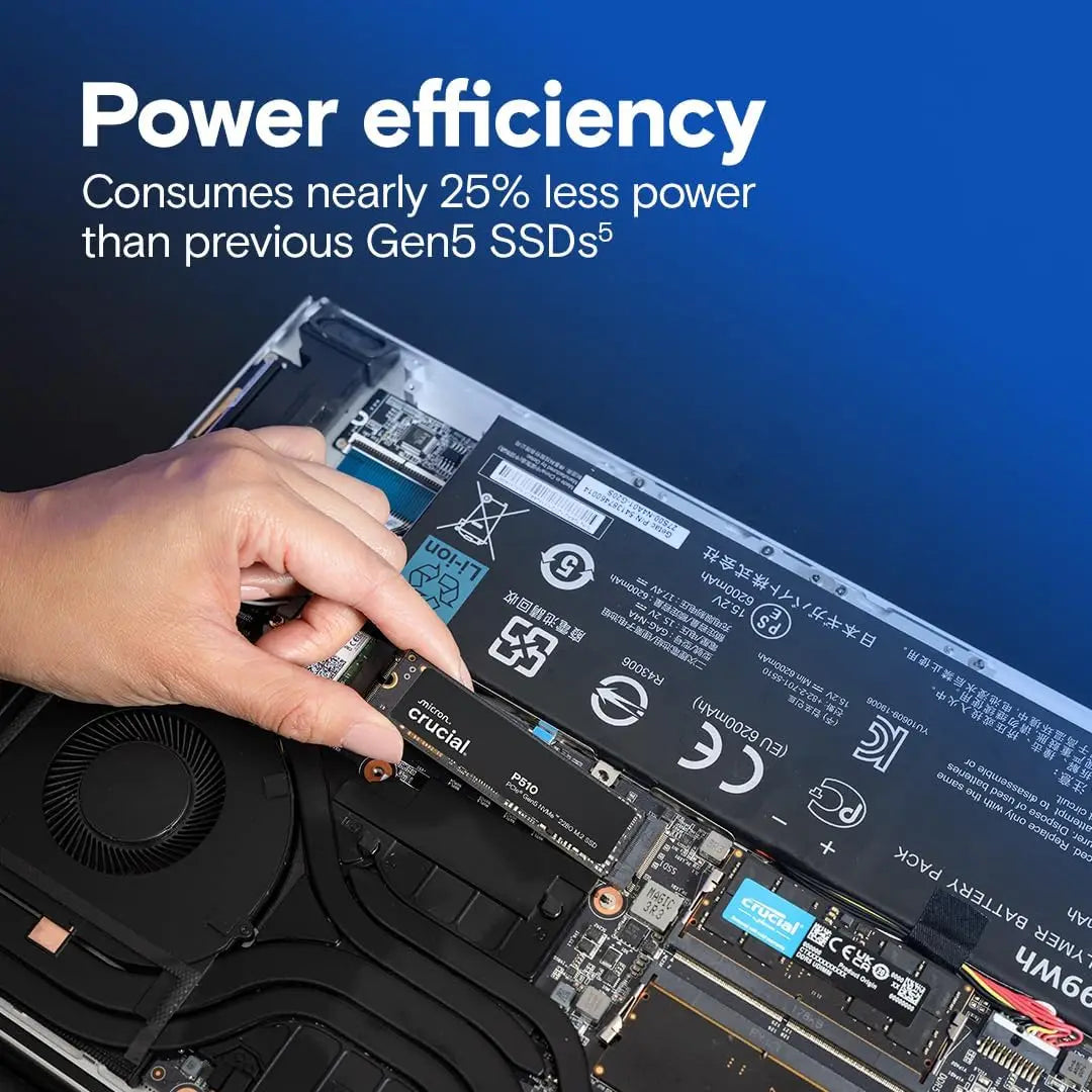 Crucial P510 1TB Gen5 NVMe SSD, Up to 11,000 MB/s PCIe 5.0 M.2 2280 Internal Solid State Drive, for Laptop/ Desktop,OEM package