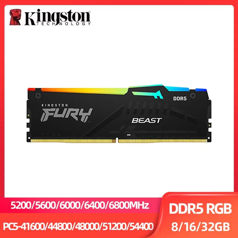 Kingston FURY Beast RGB DDR5 RAM 8GB 16GB 32GB 5200 5600 6000 6400 6800MHz Desktop AMD Intel CPU Motherboard Memory 288 PIN 1.1V