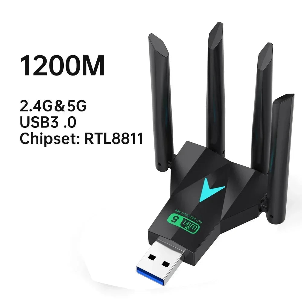 WIFI 1300Mbps Dual-Band USB 3.0 Wi-Fi Adapter (4 Antennas) | Gamers Point Bahrain 1300