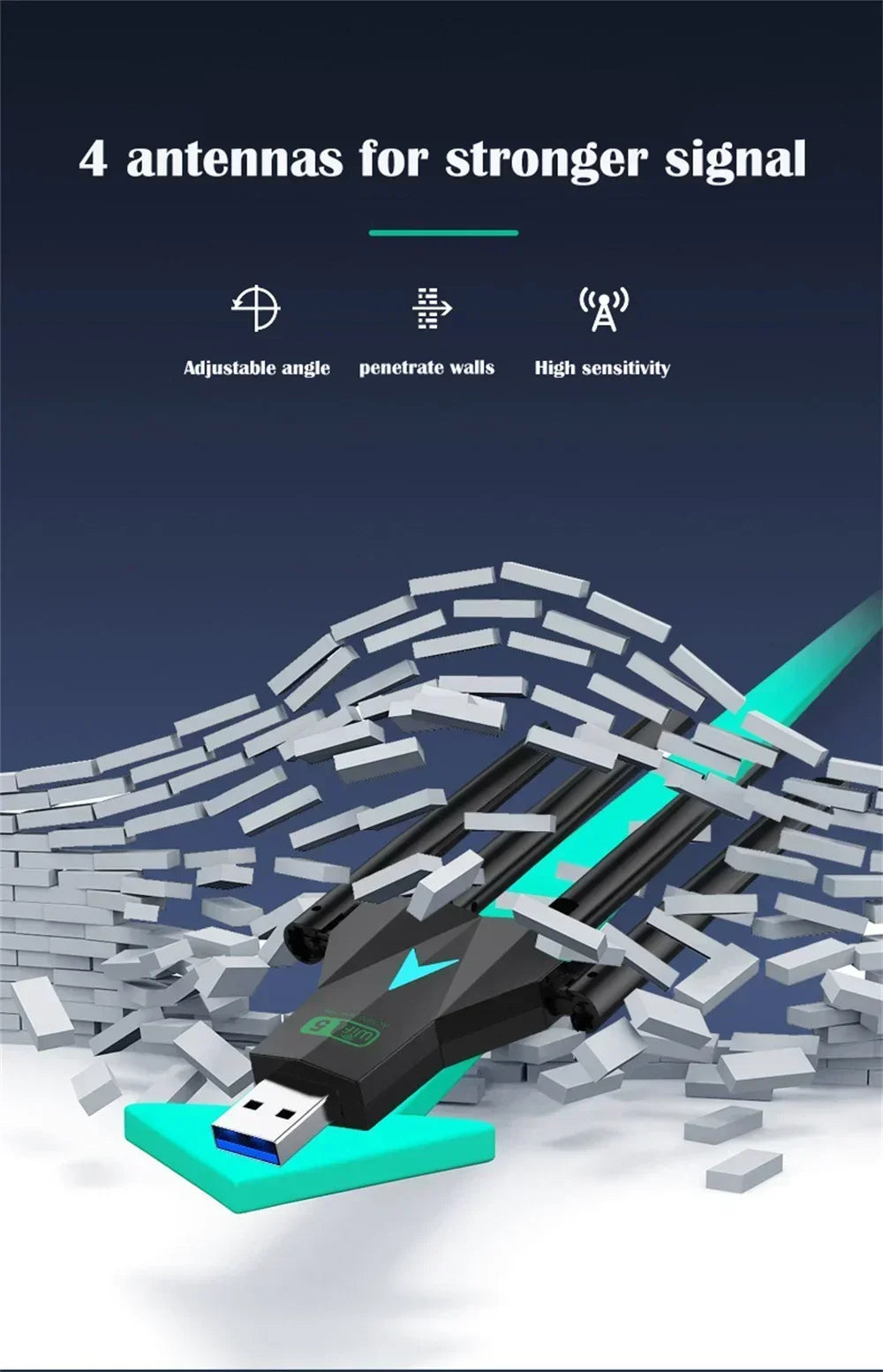 WIFI 1300Mbps Dual-Band USB 3.0 Wi-Fi Adapter (4 Antennas) | Gamers Point Bahrain 1300