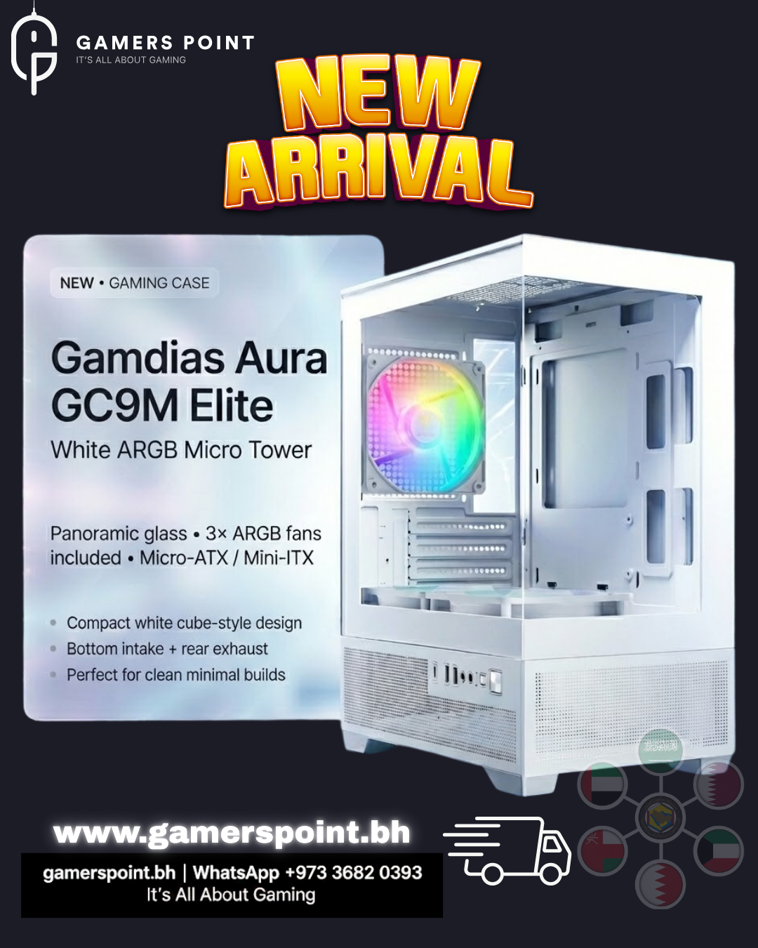 Gamdias Aura GC Elite ARGB Micro Tower Case White | Gamers Point Bahrain